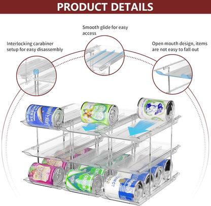 Can Organizer for Pantry, 3 Tier Rolling Can Storage Organizer Pantry | Automatic Rolling, Holds 36 Cans, Combinable Canned Food Organizer, Clear Soda Can Organizer, Fits Cabinets, Pantry & Fridge