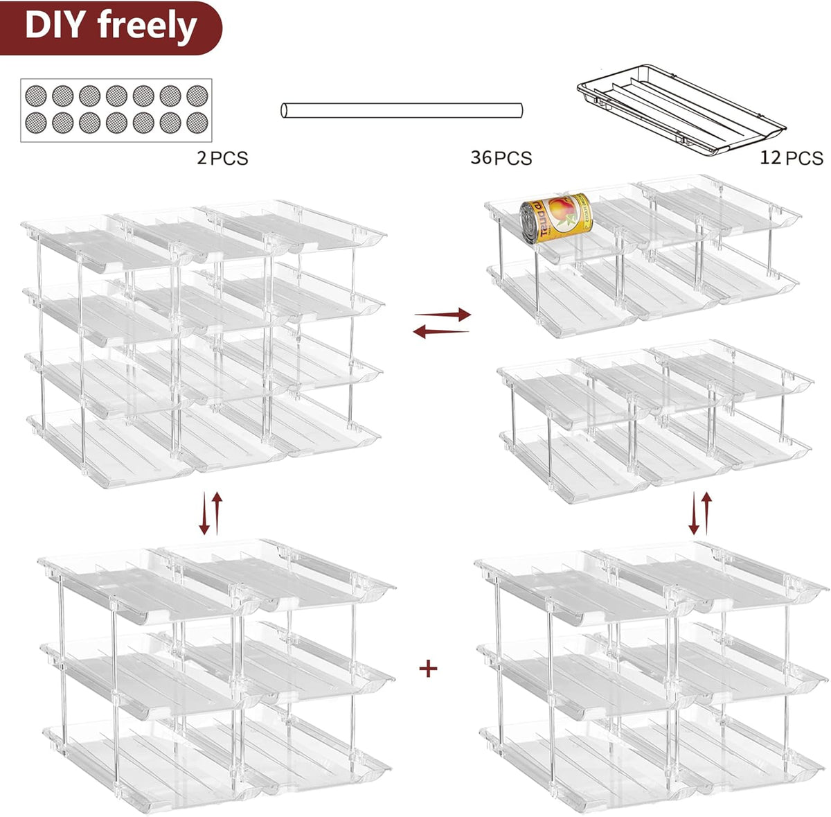 Can Organizer for Pantry, 3 Tier Rolling Can Storage Organizer Pantry | Automatic Rolling, Holds 36 Cans, Combinable Canned Food Organizer, Clear Soda Can Organizer, Fits Cabinets, Pantry & Fridge