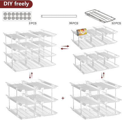 Can Organizer for Pantry, 3 Tier Rolling Can Storage Organizer Pantry | Automatic Rolling, Holds 36 Cans, Combinable Canned Food Organizer, Clear Soda Can Organizer, Fits Cabinets, Pantry & Fridge