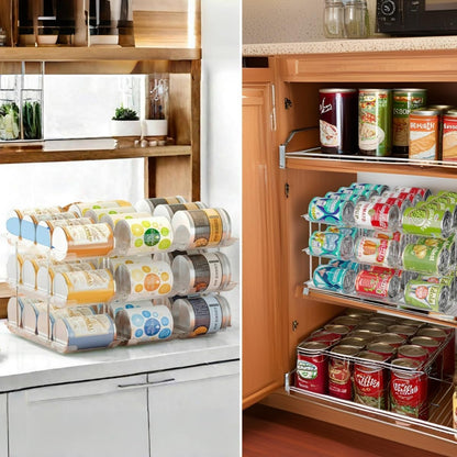 Can Organizer for Pantry, 3 Tier Rolling Can Storage Organizer Pantry | Automatic Rolling, Holds 36 Cans, Combinable Canned Food Organizer, Clear Soda Can Organizer, Fits Cabinets, Pantry & Fridge