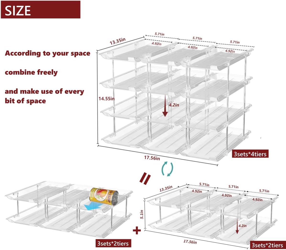 Can Organizer for Pantry, 3 Tier Rolling Can Storage Organizer Pantry | Automatic Rolling, Holds 36 Cans, Combinable Canned Food Organizer, Clear Soda Can Organizer, Fits Cabinets, Pantry & Fridge