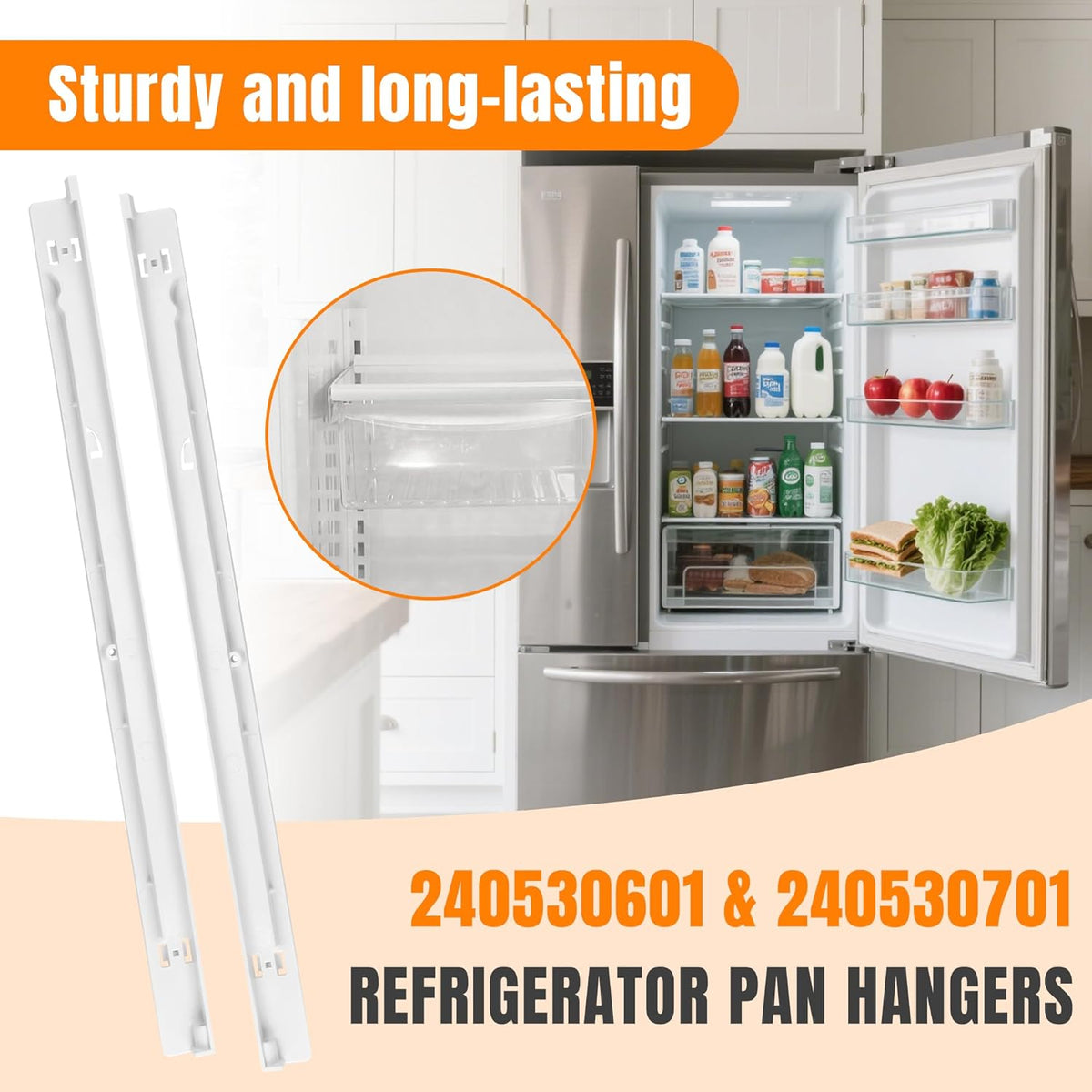 240530601(Left) & 240530701(Right) Refrigerator Pan Hangers Replacement Fit for Ken-more, Frigi-daire Refrigerators-Drawer Slide Support Rail Replaces 240460401, 240460501