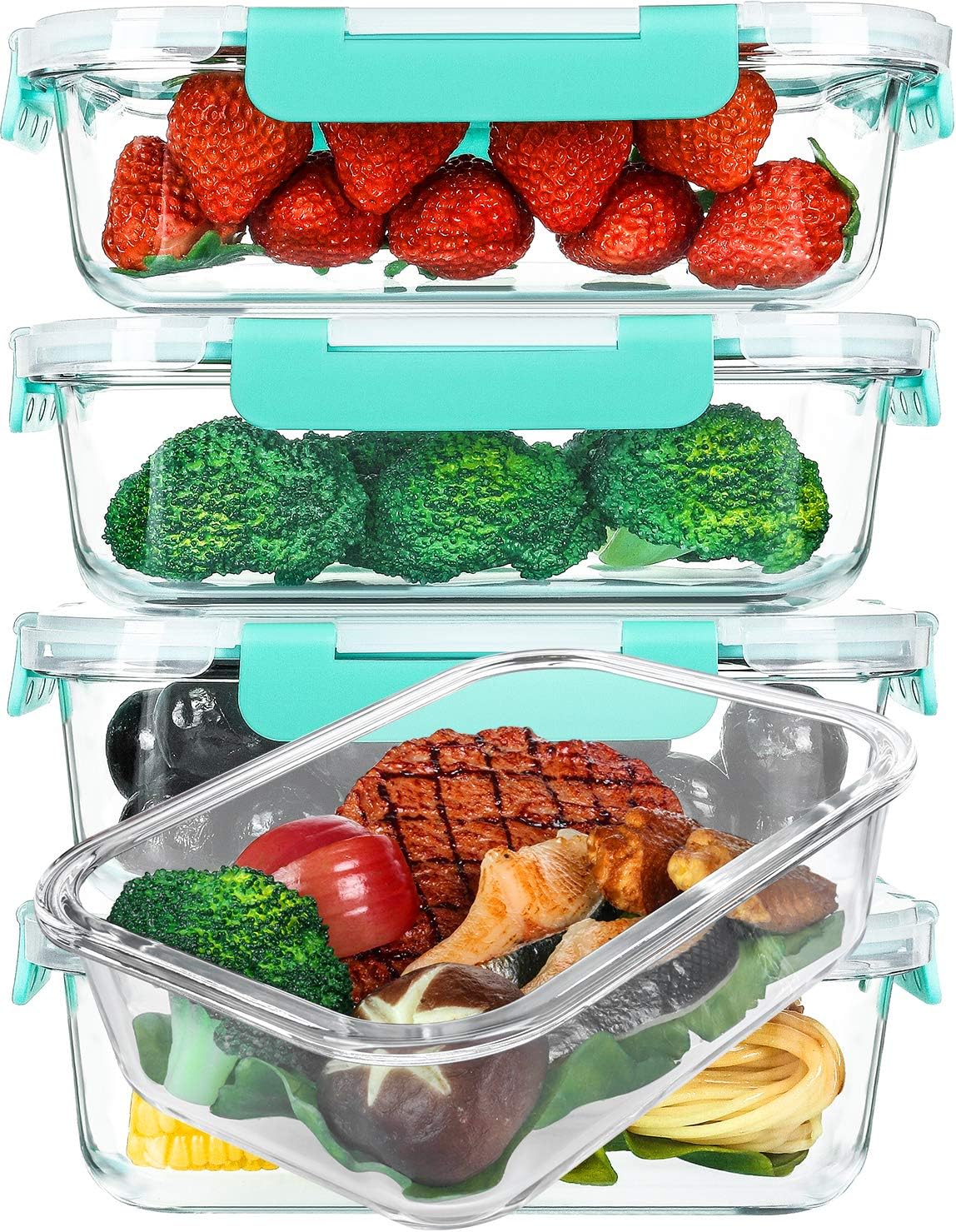 5 Pack 36 oz Glass Food Storage Containers with Lids,4.5 Cups,Gray