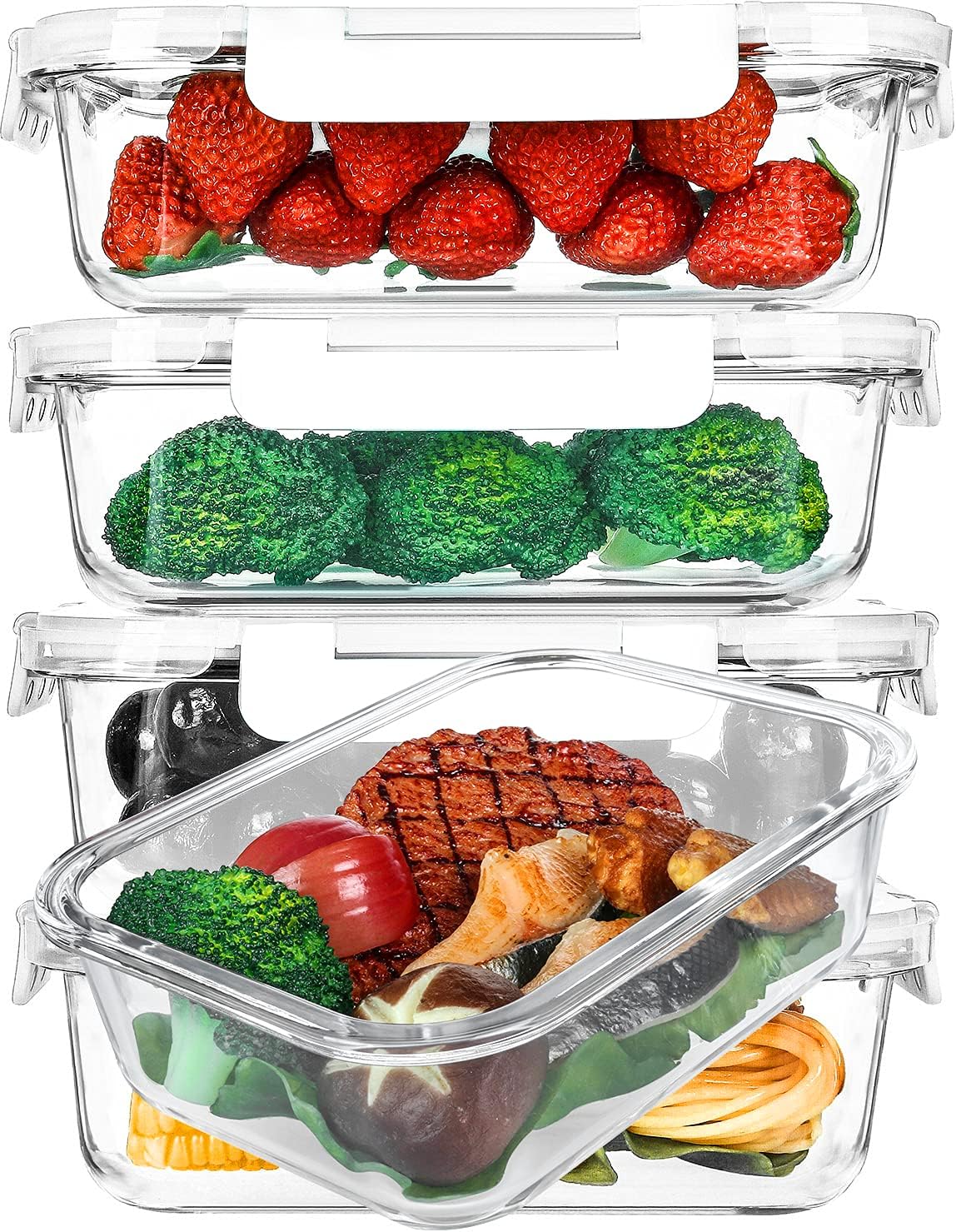 5 Pack 36 oz Glass Food Storage Containers with Lids,4.5 Cups,Gray