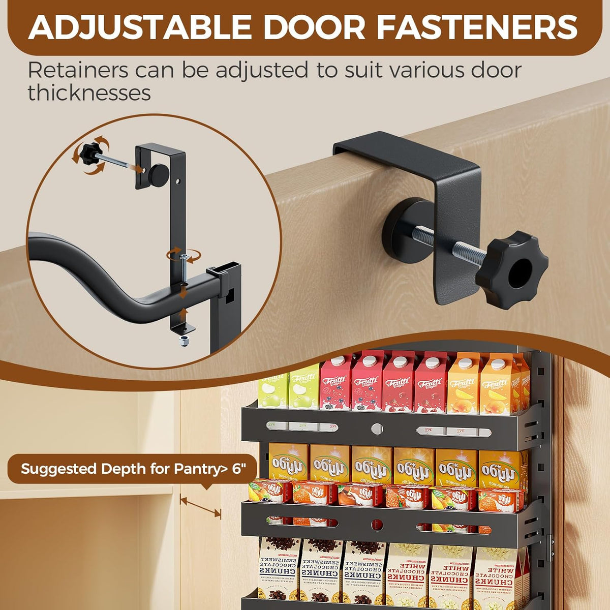 8-Tier Pantry Door Organizer, Large 2 IN 1 Wall Mount or Over The Door Pantry Organizer, Pantry Door Spice Rack with Adjustable Baskets, Over Door Organizer for Kitchen,（72.6×17.1×5.1in,Black)