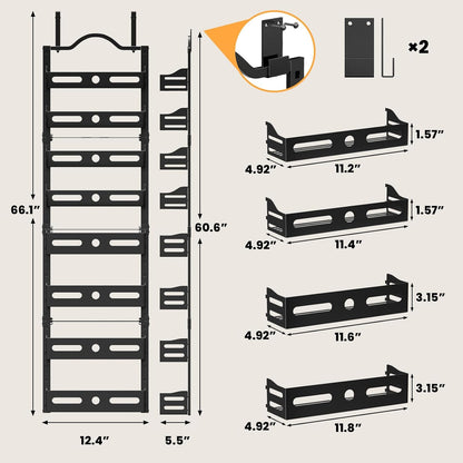8-Tier Pantry Door Organizer, Large 2 IN 1 Wall Mount or Over The Door Pantry Organizer, Pantry Door Spice Rack with Adjustable Baskets, Over Door Organizer for Kitchen,（72.6×17.1×5.1in,Black)
