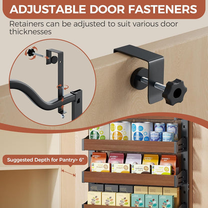 8-Tier Pantry Door Organizer, Large 2 IN 1 Wall Mount or Over The Door Pantry Organizer, Pantry Door Spice Rack with Adjustable Baskets, Over Door Organizer for Kitchen,（72.6×17.1×5.1in,Black)