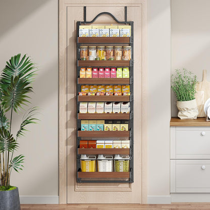 8-Tier Pantry Door Organizer, Large 2 IN 1 Wall Mount or Over The Door Pantry Organizer, Pantry Door Spice Rack with Adjustable Baskets, Over Door Organizer for Kitchen,（72.6×17.1×5.1in,Black)
