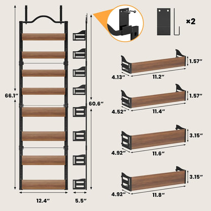 8-Tier Pantry Door Organizer, Large 2 IN 1 Wall Mount or Over The Door Pantry Organizer, Pantry Door Spice Rack with Adjustable Baskets, Over Door Organizer for Kitchen,（72.6×17.1×5.1in,Black)