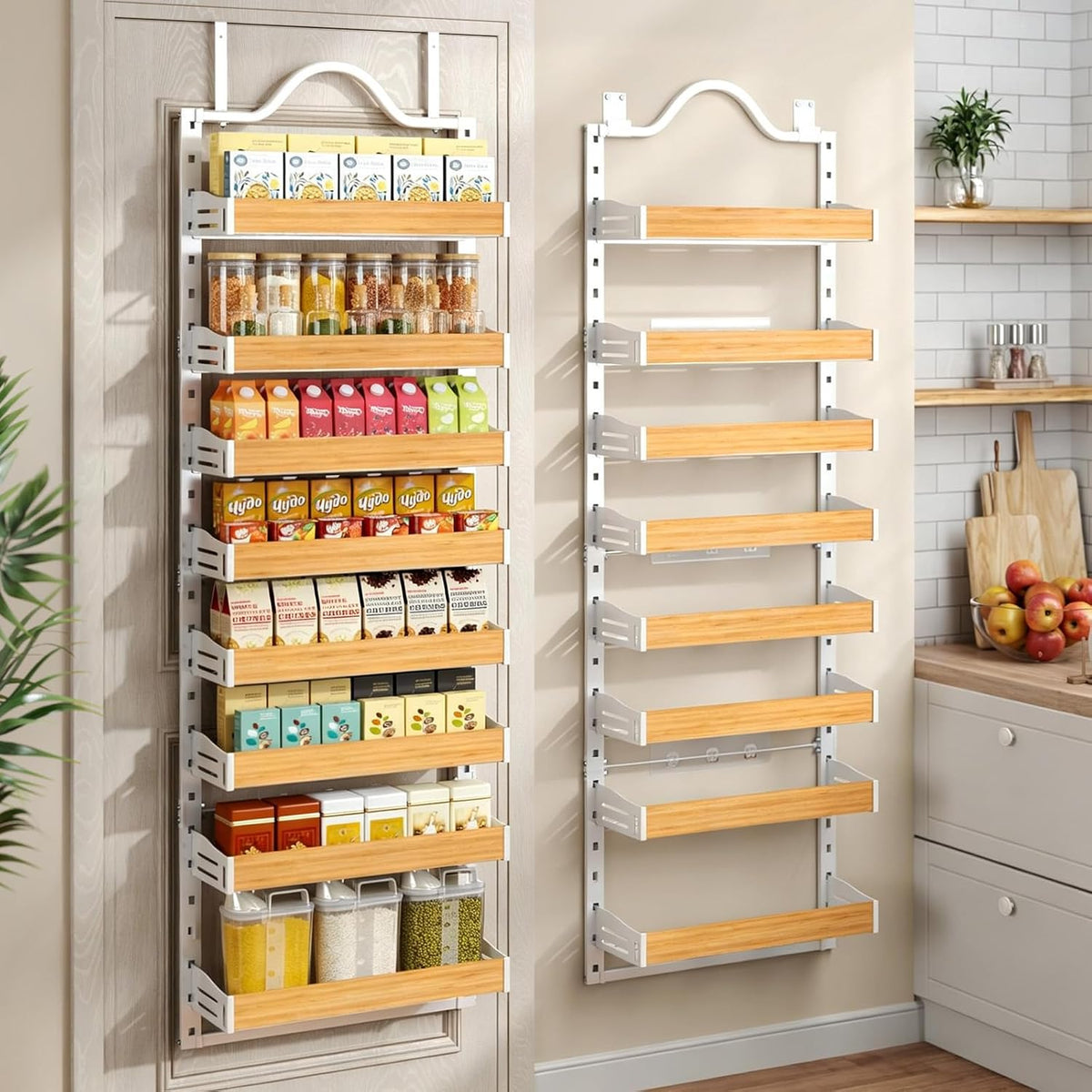 8-Tier Pantry Door Organizer, Large 2 IN 1 Wall Mount or Over The Door Pantry Organizer, Pantry Door Spice Rack with Adjustable Baskets, Over Door Organizer for Kitchen,（72.6×17.1×5.1in,Black)