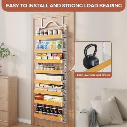 8-Tier Pantry Door Organizer, Large 2 IN 1 Wall Mount or Over The Door Pantry Organizer, Pantry Door Spice Rack with Adjustable Baskets, Over Door Organizer for Kitchen,（72.6×17.1×5.1in,Black)