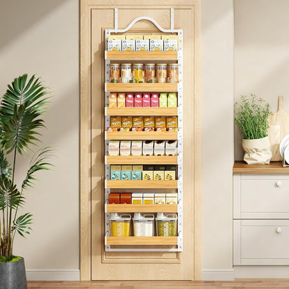 8-Tier Pantry Door Organizer, Large 2 IN 1 Wall Mount or Over The Door Pantry Organizer, Pantry Door Spice Rack with Adjustable Baskets, Over Door Organizer for Kitchen,（72.6×17.1×5.1in,Black)