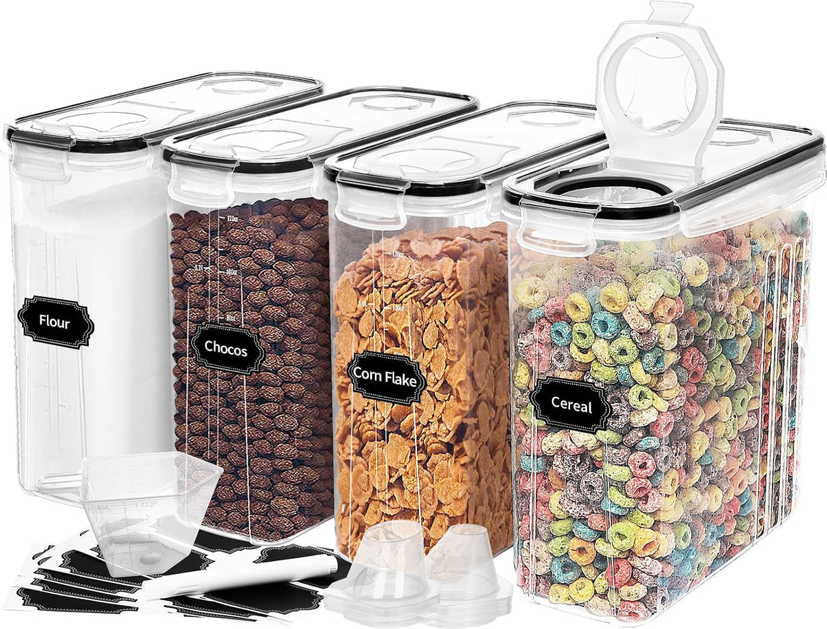 8PCS Large Cereal Containers Storage [4L/135.2 oz], Food Storage Containers | with Pour Spout for Kitchen & Pantry Organization and Storage, Plastic Cereal Dispensers, BPA Free, Measuring Cup & 20 Labels