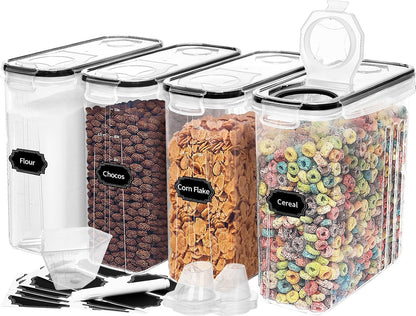 8PCS Large Cereal Containers Storage [4L/135.2 oz], Food Storage Containers | with Pour Spout for Kitchen & Pantry Organization and Storage, Plastic Cereal Dispensers, BPA Free, Measuring Cup & 20 Labels