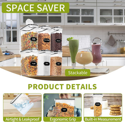 8PCS Large Cereal Containers Storage [4L/135.2 oz], Food Storage Containers | with Pour Spout for Kitchen & Pantry Organization and Storage, Plastic Cereal Dispensers, BPA Free, Measuring Cup & 20 Labels