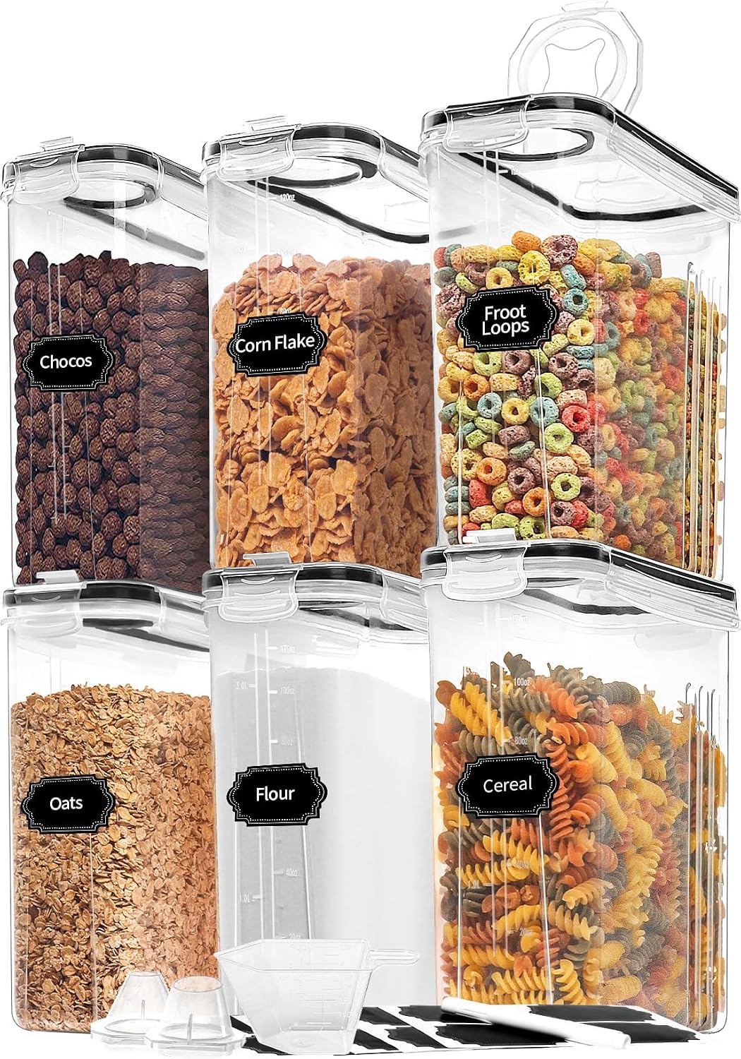 8PCS Large Cereal Containers Storage [4L/135.2 oz], Food Storage Containers | with Pour Spout for Kitchen & Pantry Organization and Storage, Plastic Cereal Dispensers, BPA Free, Measuring Cup & 20 Labels