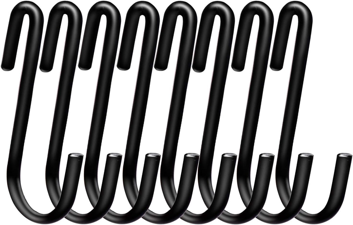 30 Pack 2.4 inches S Hooks for Hanging on Wire Shelves, Black S Shaped Hanging Hooks Hangers Pan Holder Pot Wire Rack Hooks for Kitchenware Spoons Pans Pots Utensils Jeans Bags Towels Plants