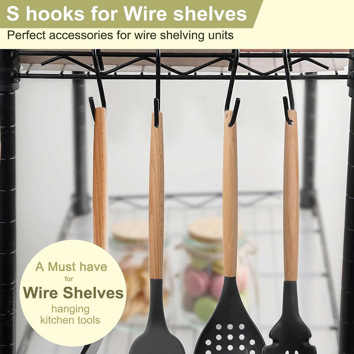 30 Pack 2.4 inches S Hooks for Hanging on Wire Shelves, Black S Shaped Hanging Hooks Hangers Pan Holder Pot Wire Rack Hooks for Kitchenware Spoons Pans Pots Utensils Jeans Bags Towels Plants