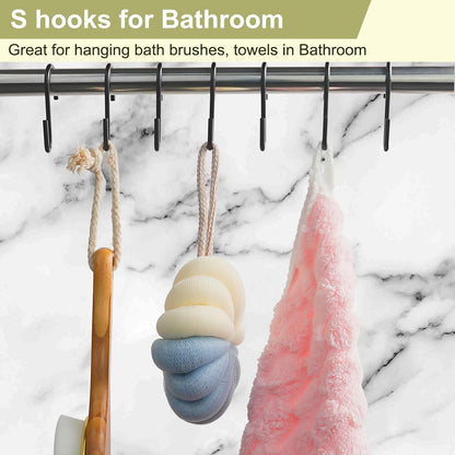 30 Pack 2.4 inches S Hooks for Hanging on Wire Shelves, Black S Shaped Hanging Hooks Hangers Pan Holder Pot Wire Rack Hooks for Kitchenware Spoons Pans Pots Utensils Jeans Bags Towels Plants