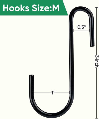 30 Pack 2.4 inches S Hooks for Hanging on Wire Shelves, Black S Shaped Hanging Hooks Hangers Pan Holder Pot Wire Rack Hooks for Kitchenware Spoons Pans Pots Utensils Jeans Bags Towels Plants