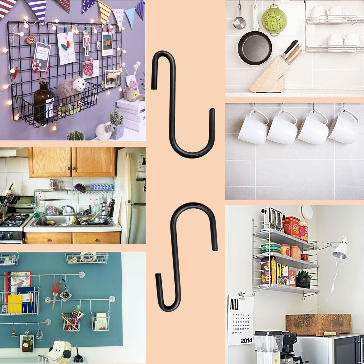 30 Pack 2.4 inches S Hooks for Hanging on Wire Shelves, Black S Shaped Hanging Hooks Hangers Pan Holder Pot Wire Rack Hooks for Kitchenware Spoons Pans Pots Utensils Jeans Bags Towels Plants