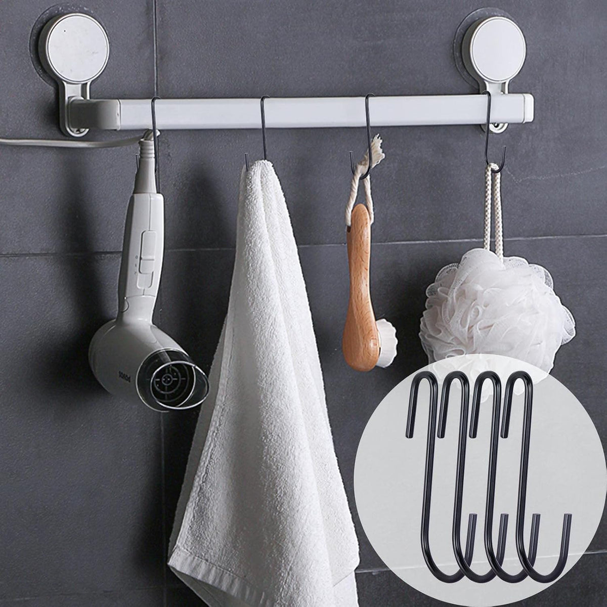 30 Pack 2.4 inches S Hooks for Hanging on Wire Shelves, Black S Shaped Hanging Hooks Hangers Pan Holder Pot Wire Rack Hooks for Kitchenware Spoons Pans Pots Utensils Jeans Bags Towels Plants