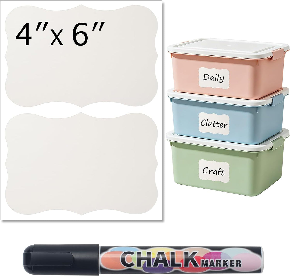Chalkboard Labels for Storage Bins, 4x6 Inch, 50 Pack – Reusable Waterproof Vinyl Labels, Removable No Residue Stickers for Pantry Organization, Moving Boxes, Kitchen, Office