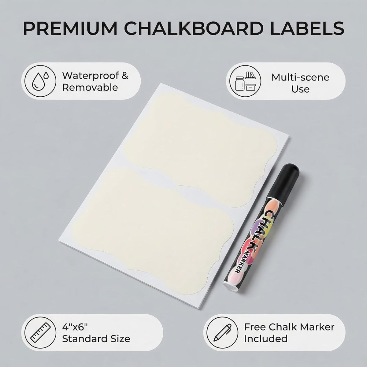 Chalkboard Labels for Storage Bins, 4x6 Inch, 50 Pack – Reusable Waterproof Vinyl Labels, Removable No Residue Stickers for Pantry Organization, Moving Boxes, Kitchen, Office