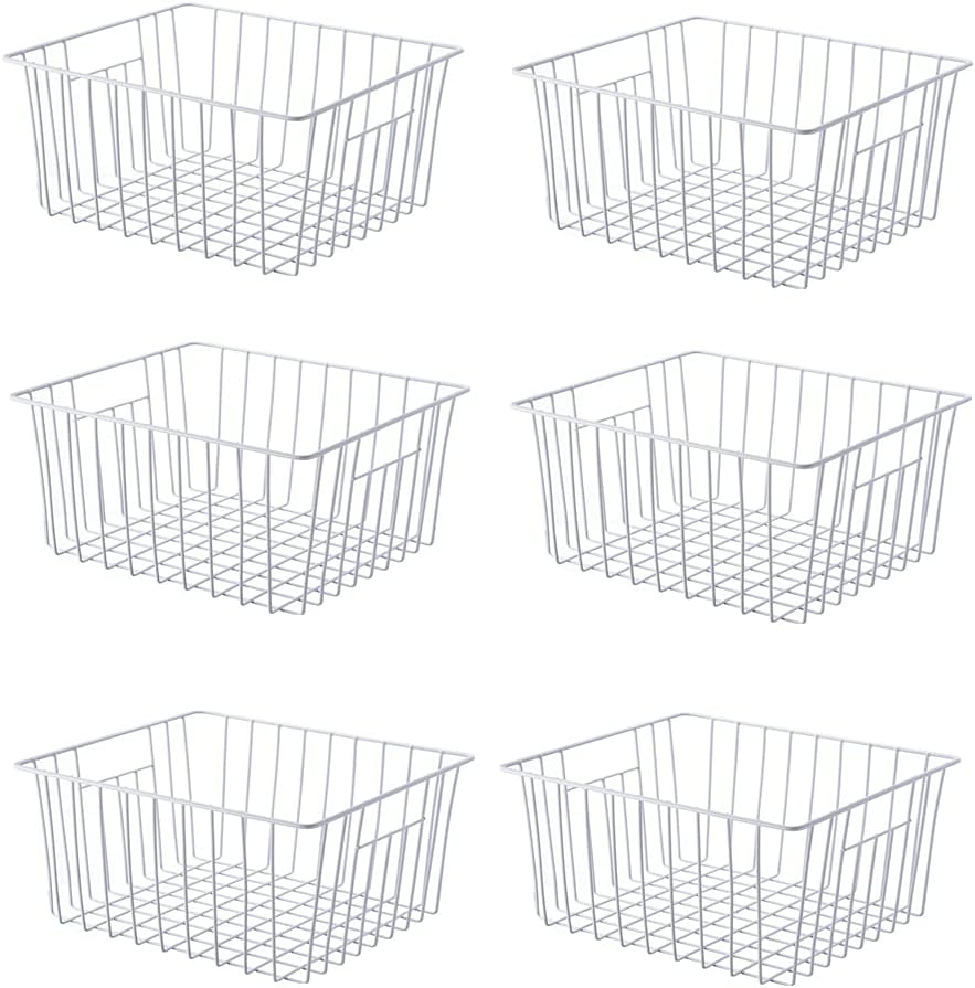 16Lx12W inch Wider Freezer Storage Organizer Baskets Container, Deep Metal Wire Chest Upright Refrigerator Divider Bins with Built-in Handles for Cabinet, Pantry, Closet, Kitchen(4)