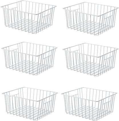 16Lx12W inch Wider Freezer Storage Organizer Baskets Container, Deep Metal Wire Chest Upright Refrigerator Divider Bins with Built-in Handles for Cabinet, Pantry, Closet, Kitchen(4)