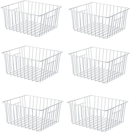 16Lx12W inch Wider Freezer Storage Organizer Baskets Container, Deep Metal Wire Chest Upright Refrigerator Divider Bins with Built-in Handles for Cabinet, Pantry, Closet, Kitchen(4)