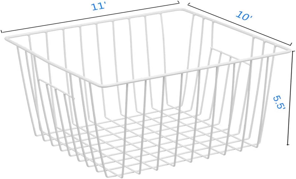 16Lx12W inch Wider Freezer Storage Organizer Baskets Container, Deep Metal Wire Chest Upright Refrigerator Divider Bins with Built-in Handles for Cabinet, Pantry, Closet, Kitchen(4)