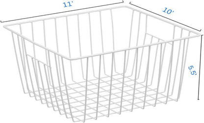 16Lx12W inch Wider Freezer Storage Organizer Baskets Container, Deep Metal Wire Chest Upright Refrigerator Divider Bins with Built-in Handles for Cabinet, Pantry, Closet, Kitchen(4)