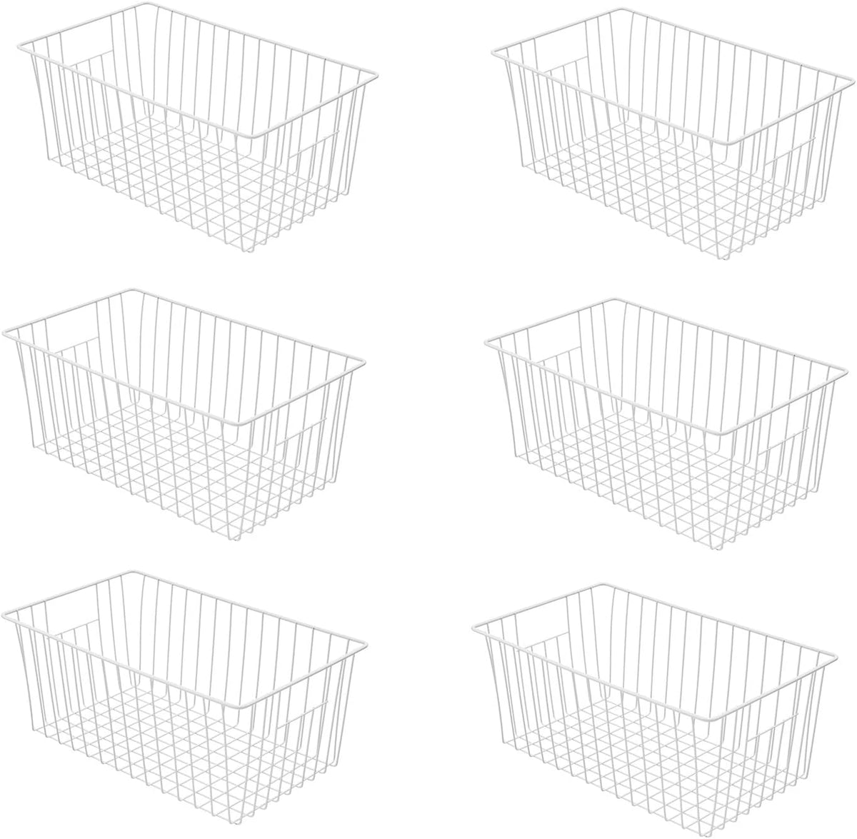 16Lx12W inch Wider Freezer Storage Organizer Baskets Container, Deep Metal Wire Chest Upright Refrigerator Divider Bins with Built-in Handles for Cabinet, Pantry, Closet, Kitchen(4)