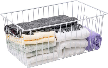 16Lx12W inch Wider Freezer Storage Organizer Baskets Container, Deep Metal Wire Chest Upright Refrigerator Divider Bins with Built-in Handles for Cabinet, Pantry, Closet, Kitchen(4)