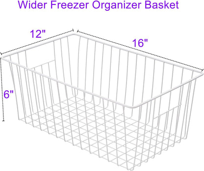 16Lx12W inch Wider Freezer Storage Organizer Baskets Container, Deep Metal Wire Chest Upright Refrigerator Divider Bins with Built-in Handles for Cabinet, Pantry, Closet, Kitchen(4)