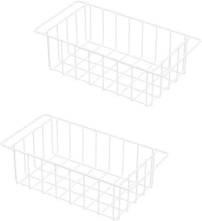 16Lx12W inch Wider Freezer Storage Organizer Baskets Container, Deep Metal Wire Chest Upright Refrigerator Divider Bins with Built-in Handles for Cabinet, Pantry, Closet, Kitchen(4)