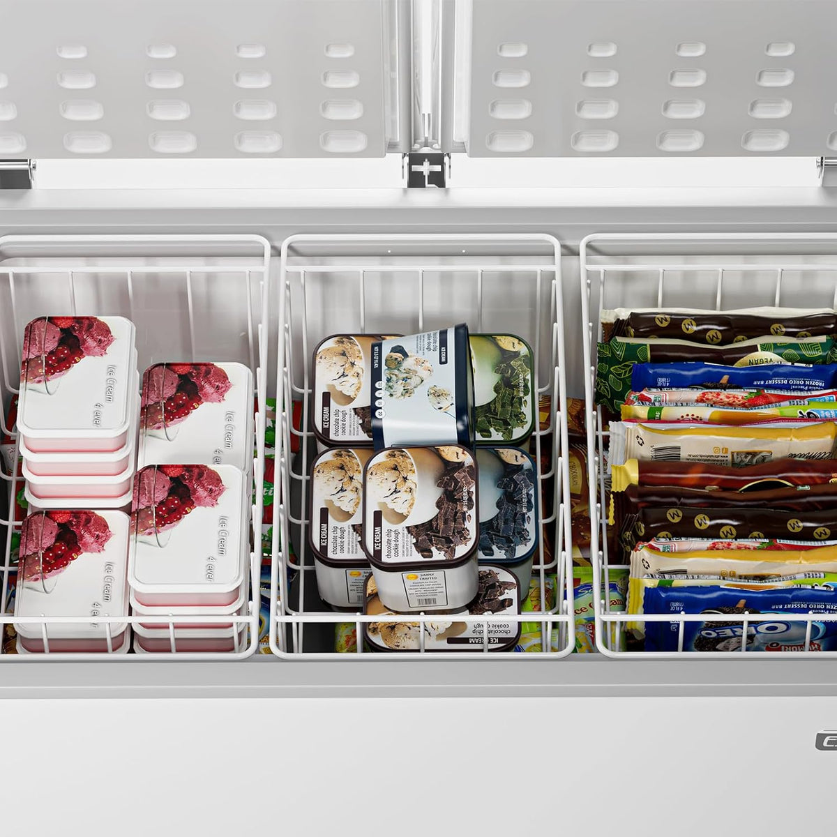 16Lx12W inch Wider Freezer Storage Organizer Baskets Container, Deep Metal Wire Chest Upright Refrigerator Divider Bins with Built-in Handles for Cabinet, Pantry, Closet, Kitchen(4)