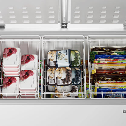 16Lx12W inch Wider Freezer Storage Organizer Baskets Container, Deep Metal Wire Chest Upright Refrigerator Divider Bins with Built-in Handles for Cabinet, Pantry, Closet, Kitchen(4)