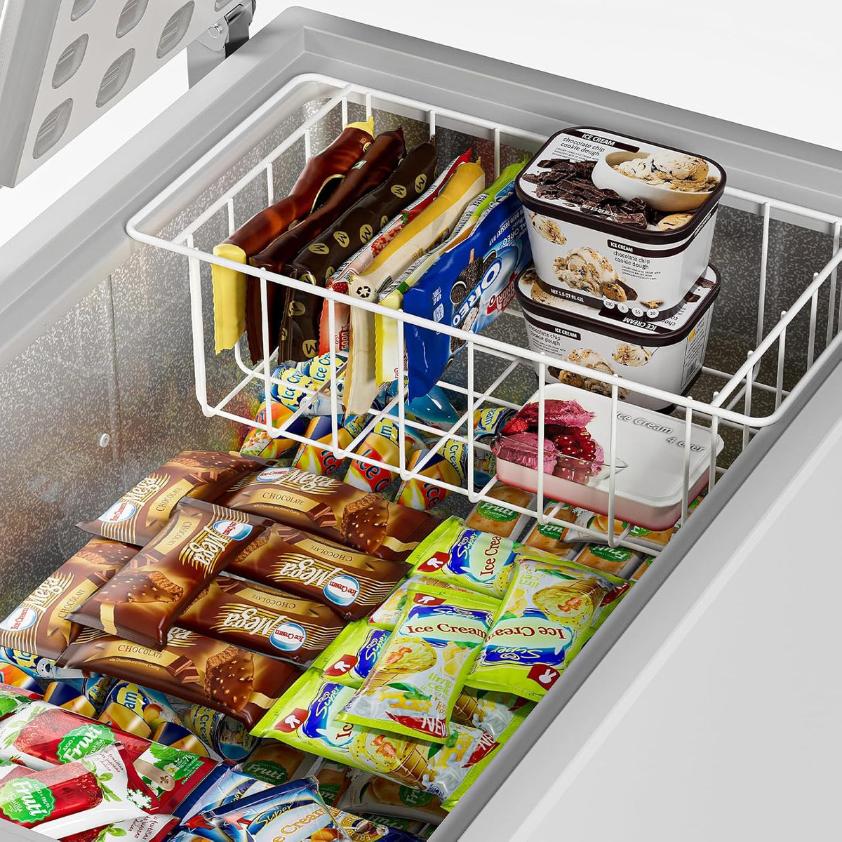 16Lx12W inch Wider Freezer Storage Organizer Baskets Container, Deep Metal Wire Chest Upright Refrigerator Divider Bins with Built-in Handles for Cabinet, Pantry, Closet, Kitchen(4)