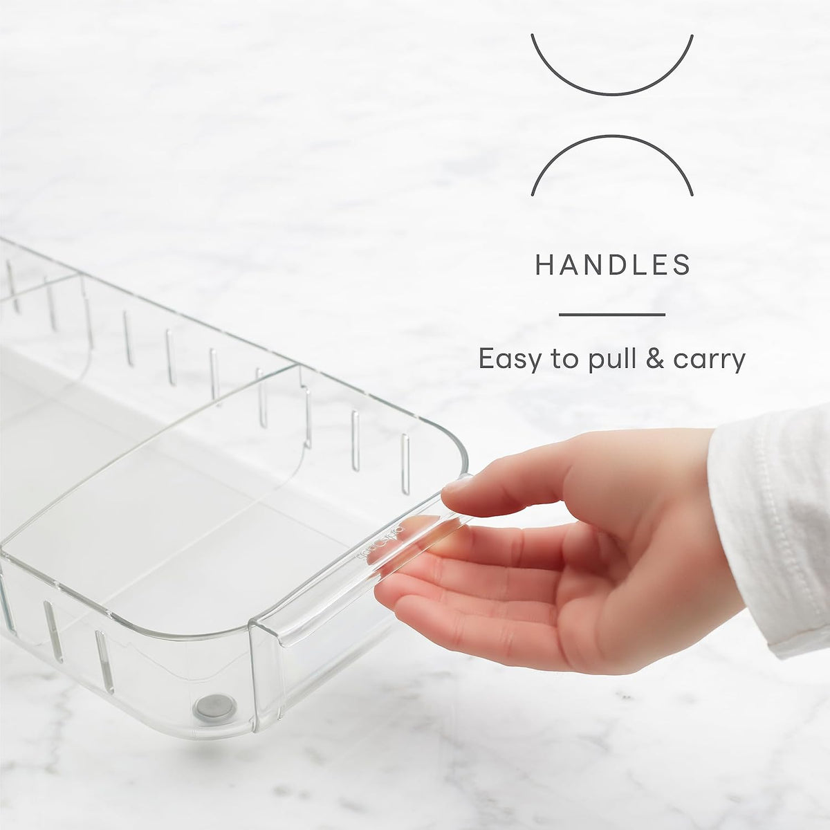 RollOut Fridge Caddy BPA-Free Clear Rolling Refrigerator Organizer Bin with Adjustable Dividers and Handles, 9" Wide