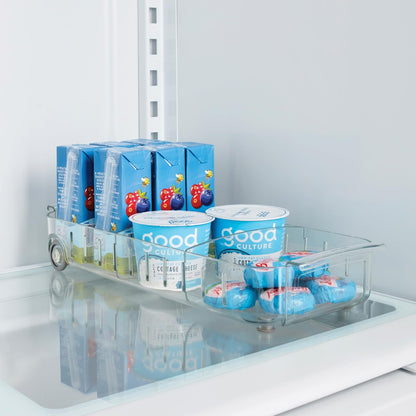RollOut Fridge Caddy BPA-Free Clear Rolling Refrigerator Organizer Bin with Adjustable Dividers and Handles, 9" Wide