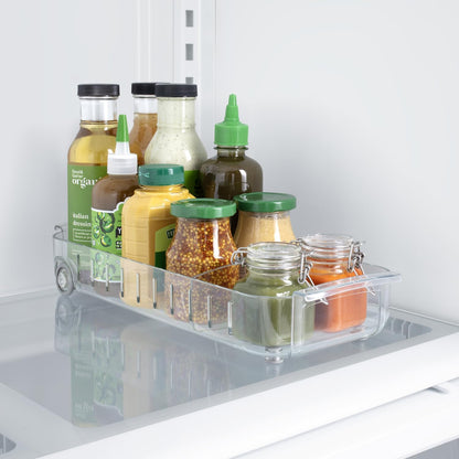 RollOut Fridge Caddy BPA-Free Clear Rolling Refrigerator Organizer Bin with Adjustable Dividers and Handles, 9" Wide