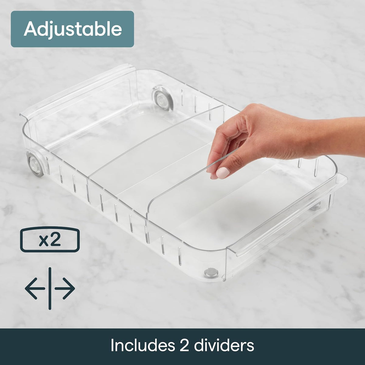 RollOut Fridge Caddy BPA-Free Clear Rolling Refrigerator Organizer Bin with Adjustable Dividers and Handles, 9" Wide
