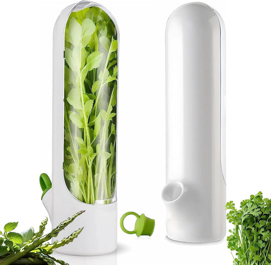 Herb Saver for Refrigerator, Herb Saver Pod Cilantro Containers for Refrigerator, Fresh Herb Keeper for Cilantro, Parsley, Asparagus, Mint, Keeps Vegetables for 2-3 Weeks