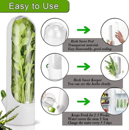 Herb Saver for Refrigerator, Herb Saver Pod Cilantro Containers for Refrigerator, Fresh Herb Keeper for Cilantro, Parsley, Asparagus, Mint, Keeps Vegetables for 2-3 Weeks