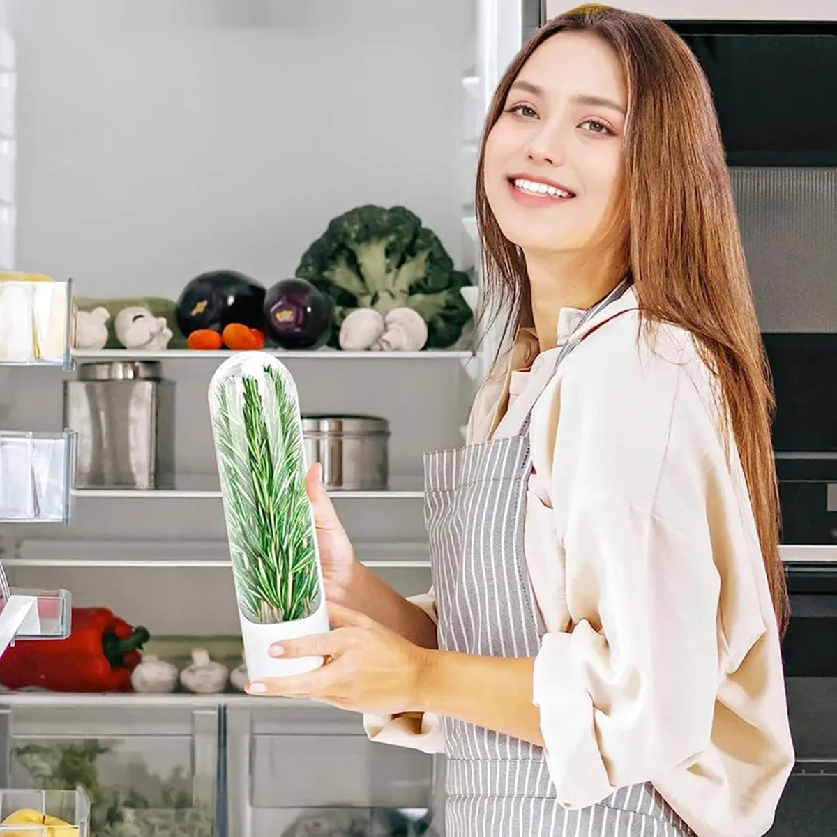 Herb Saver for Refrigerator, Herb Saver Pod Cilantro Containers for Refrigerator, Fresh Herb Keeper for Cilantro, Parsley, Asparagus, Mint, Keeps Vegetables for 2-3 Weeks