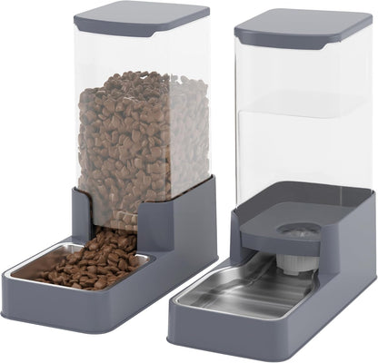 Automatic Cat Feeder and Water Dispenser in Set with Pet Food Bowl,Gravity Dog Waterer and Food Feeder for Small Medium Dog Cat Puppy Kitten Large Capacity(3.3L,Black)