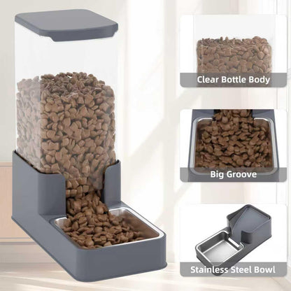 Automatic Cat Feeder and Water Dispenser in Set with Pet Food Bowl,Gravity Dog Waterer and Food Feeder for Small Medium Dog Cat Puppy Kitten Large Capacity(3.3L,Black)