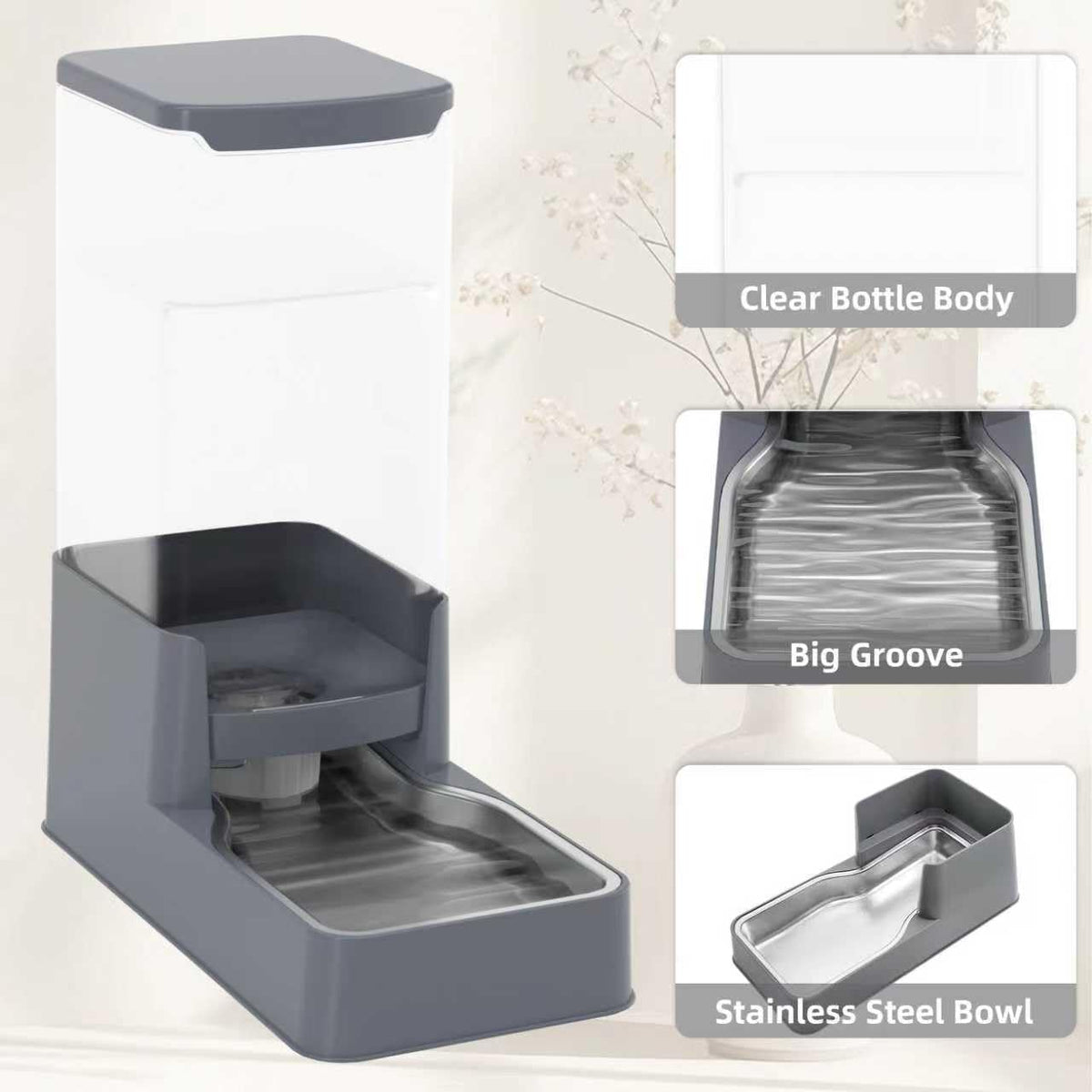 Automatic Cat Feeder and Water Dispenser in Set with Pet Food Bowl,Gravity Dog Waterer and Food Feeder for Small Medium Dog Cat Puppy Kitten Large Capacity(3.3L,Black)
